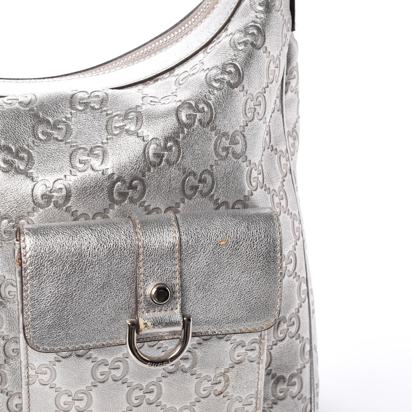 Metallic Guccissima Pocket Hobo Silver
