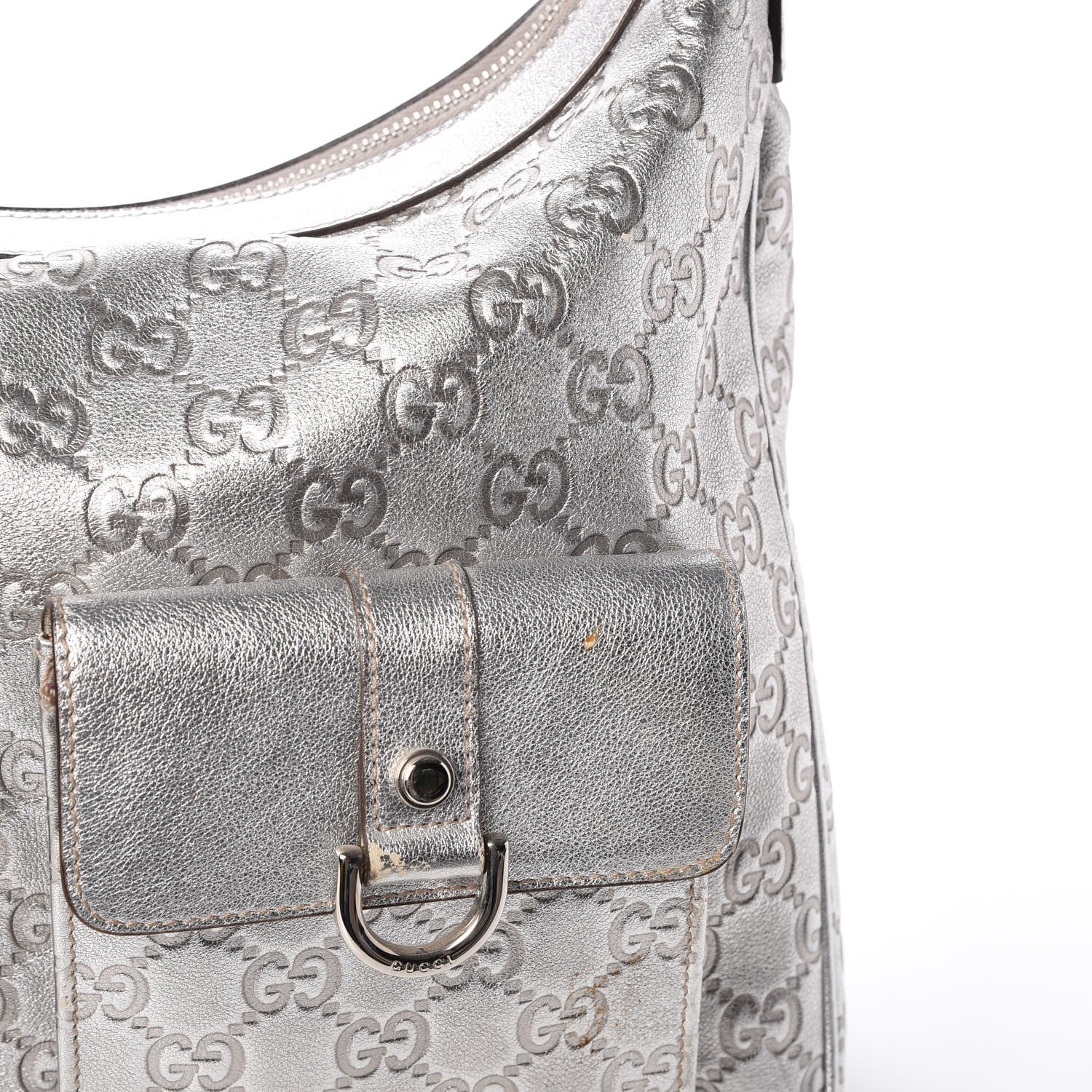 Gucci Metallic Guccissima Pocket Hobo Silver 9 of 14
