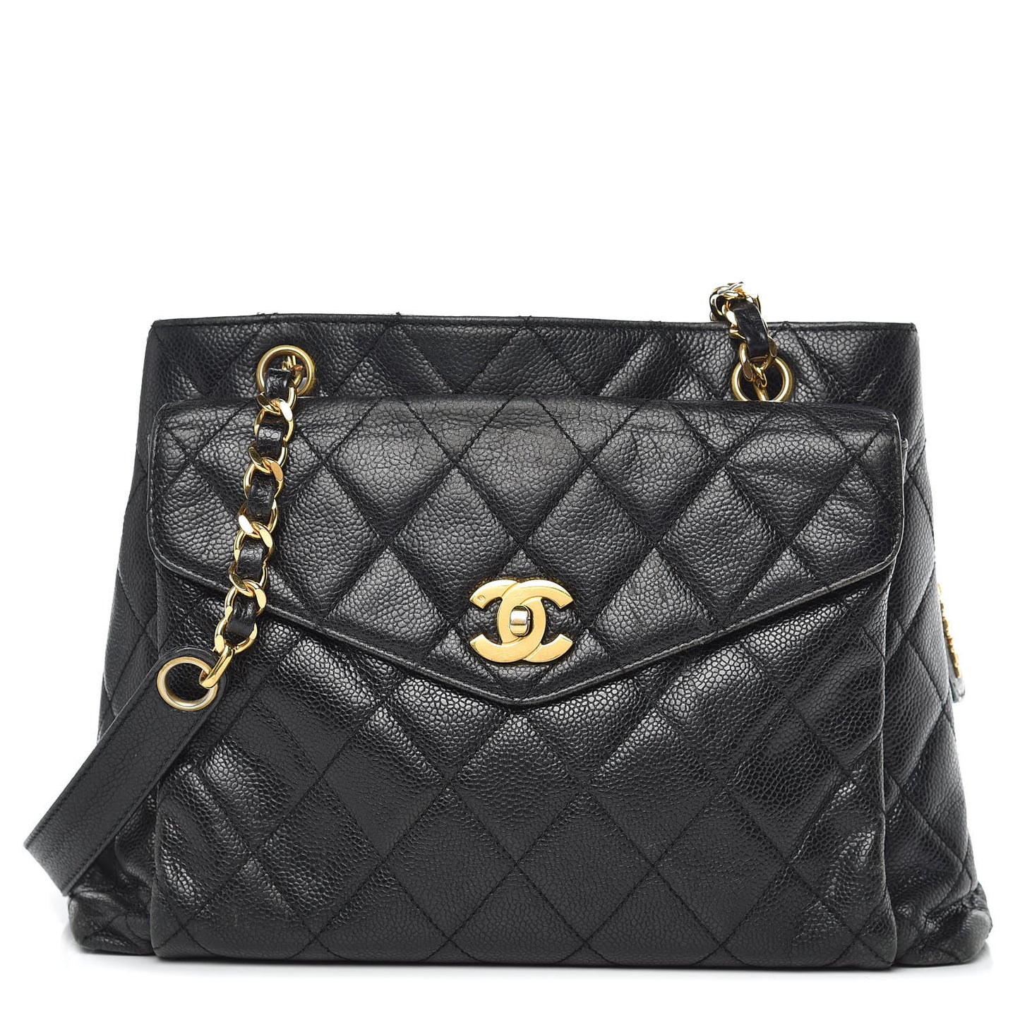 Caviar Quilted Flap Shoulder Bag Black
