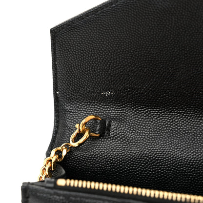 Saint Laurent Grain De Poudre Matelasse Chevron Monogram Envelope Chain Wallet Black 11 of 15