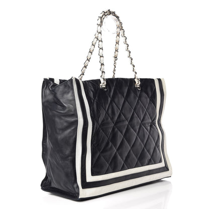 Chanel Lambskin Quilted Lido Shopping Tote Dark Navy Blue 3 of 16