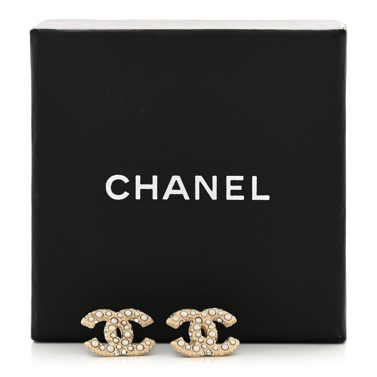 Pearl Crystal CC Earrings Light Gold