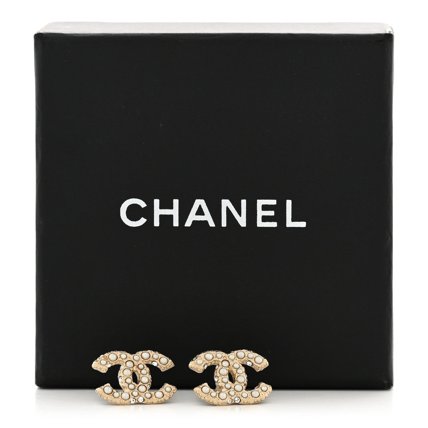 Chanel Pearl Crystal CC Earrings Light Gold 5 of 5
