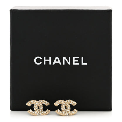 Chanel Pearl Crystal CC Earrings Light Gold 5 of 5
