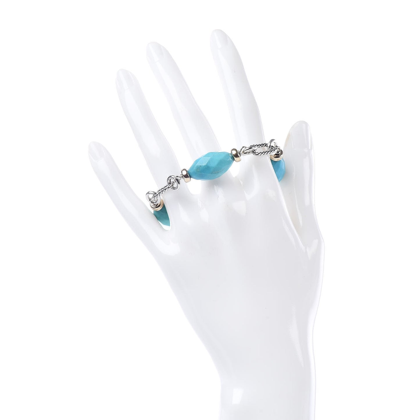 Sterling Silver 18K Yellow Gold Turquoise Figaro Bracelet