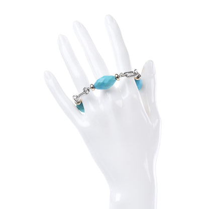 David Yurman Sterling Silver 18K Yellow Gold Turquoise Figaro Bracelet 2 of 6