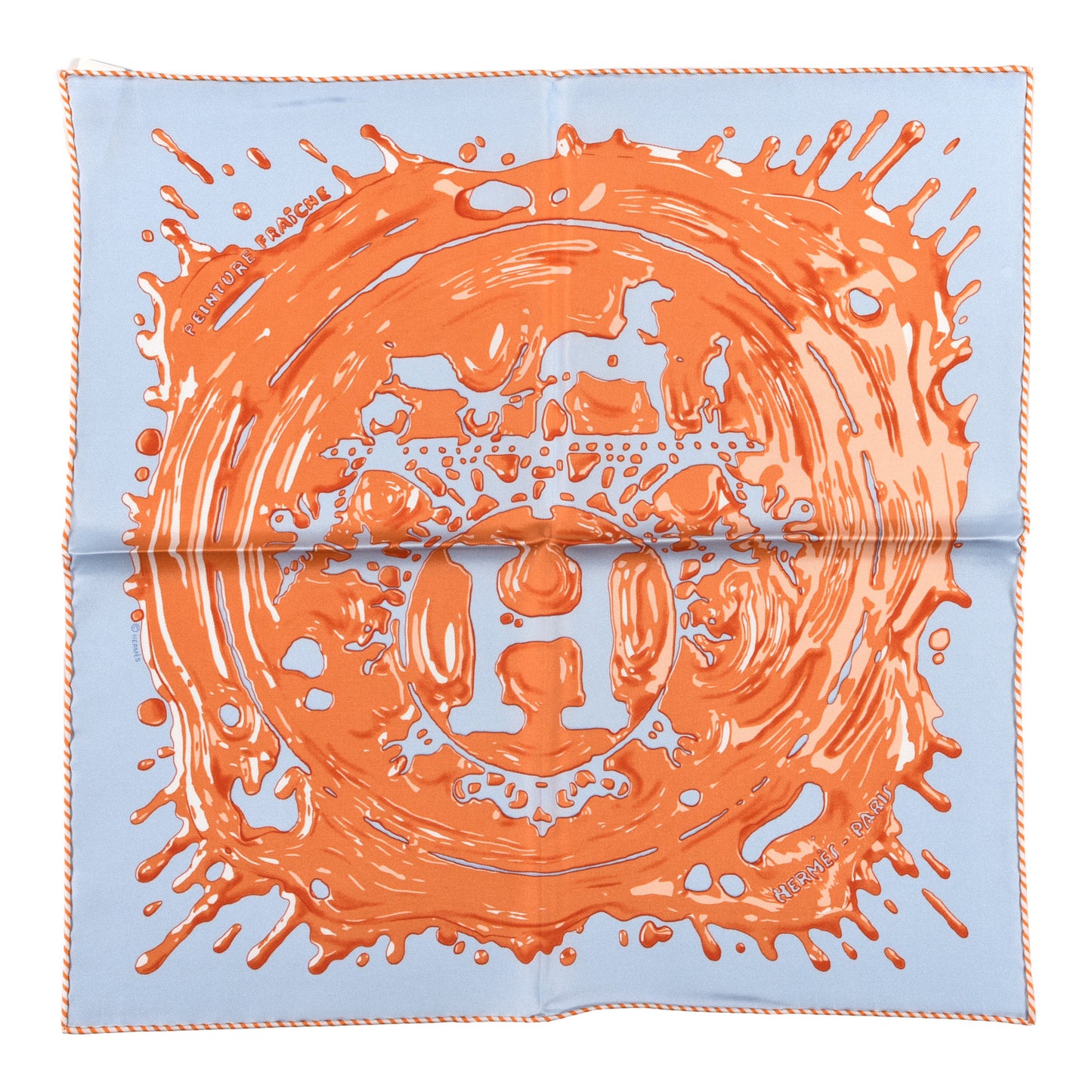 Silk Peinture Fraiche Scarf 45 Bleu Ciel Abricot