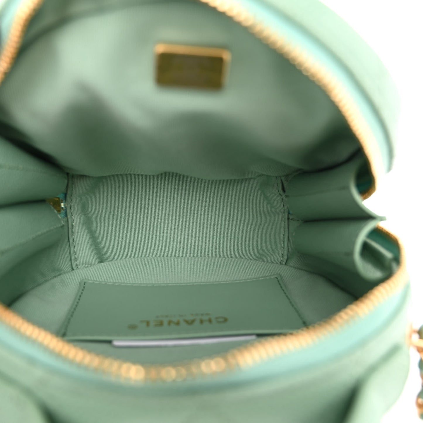 Caviar Quilted Small Round Vanity With Chain Light Green