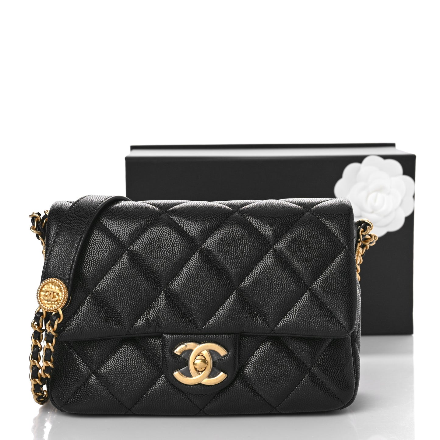 Caviar Quilted Small Twist Your Buttons Flap Black