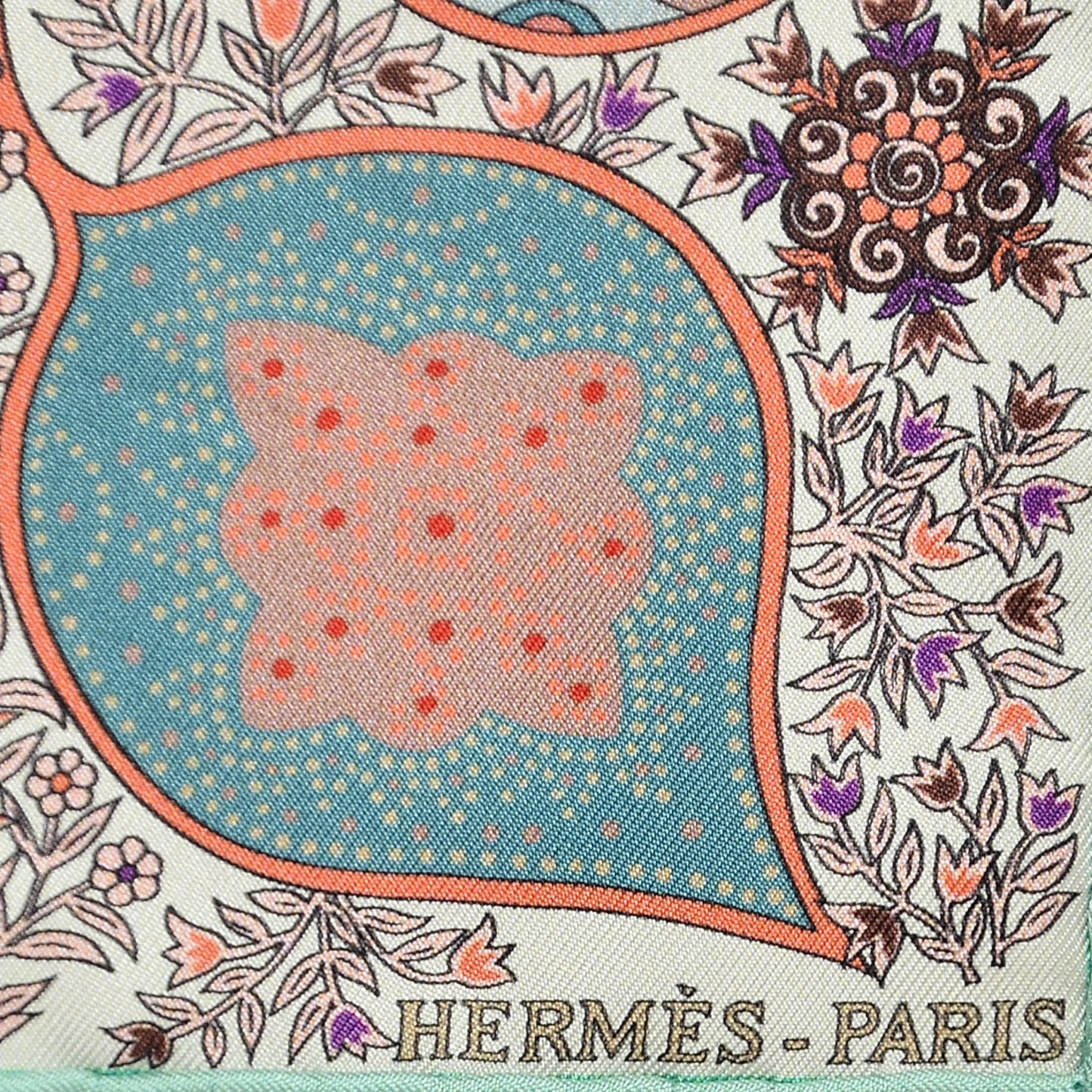 Silk L'Arbre de Vie Pocket Square Scarf Ivory Corail Aqua