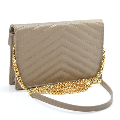 Saint Laurent Grain De Poudre Matelasse Chevron Monogram Envelope Chain Wallet Taupe 2 of 10