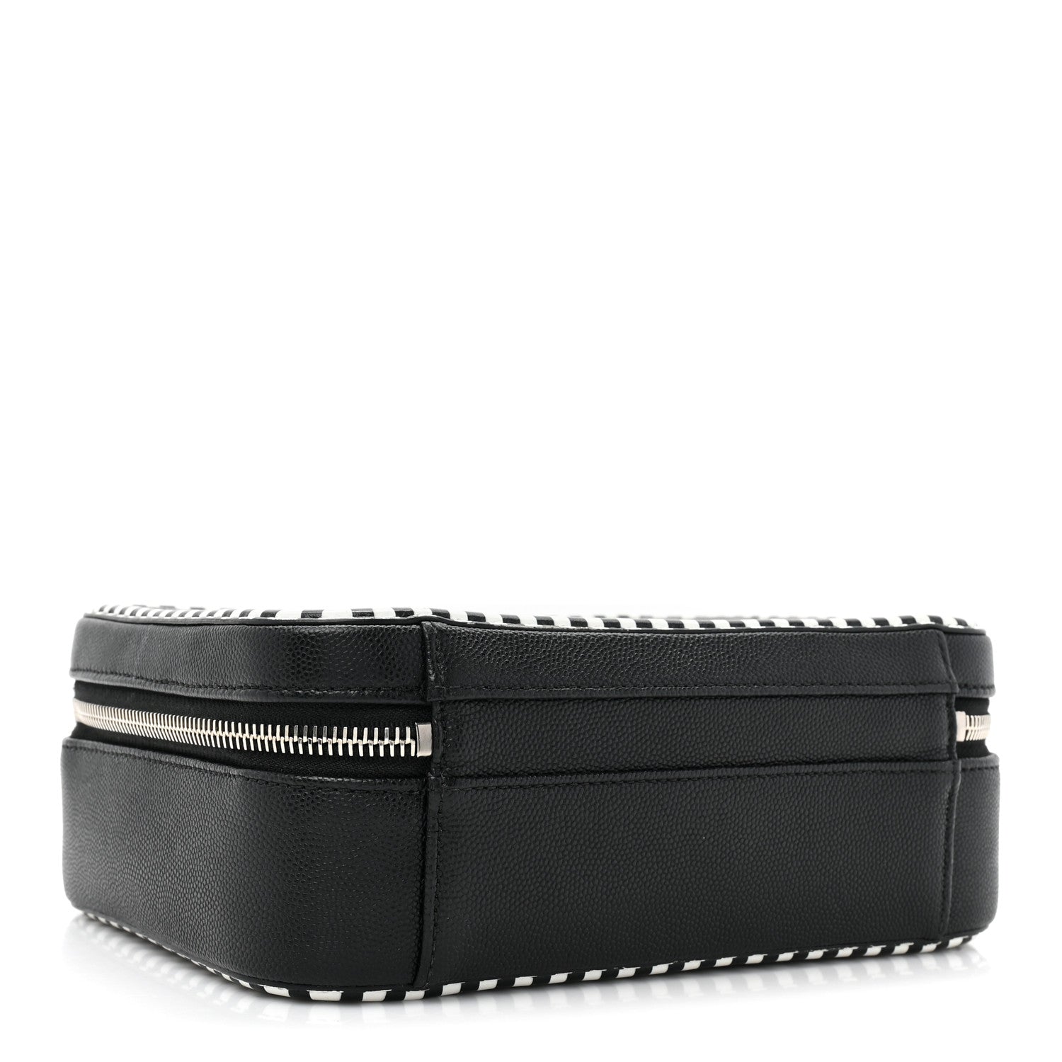 Chanel Caviar Quilted Striped Medium CC Filigree Vanity Case Black White 4 of 14