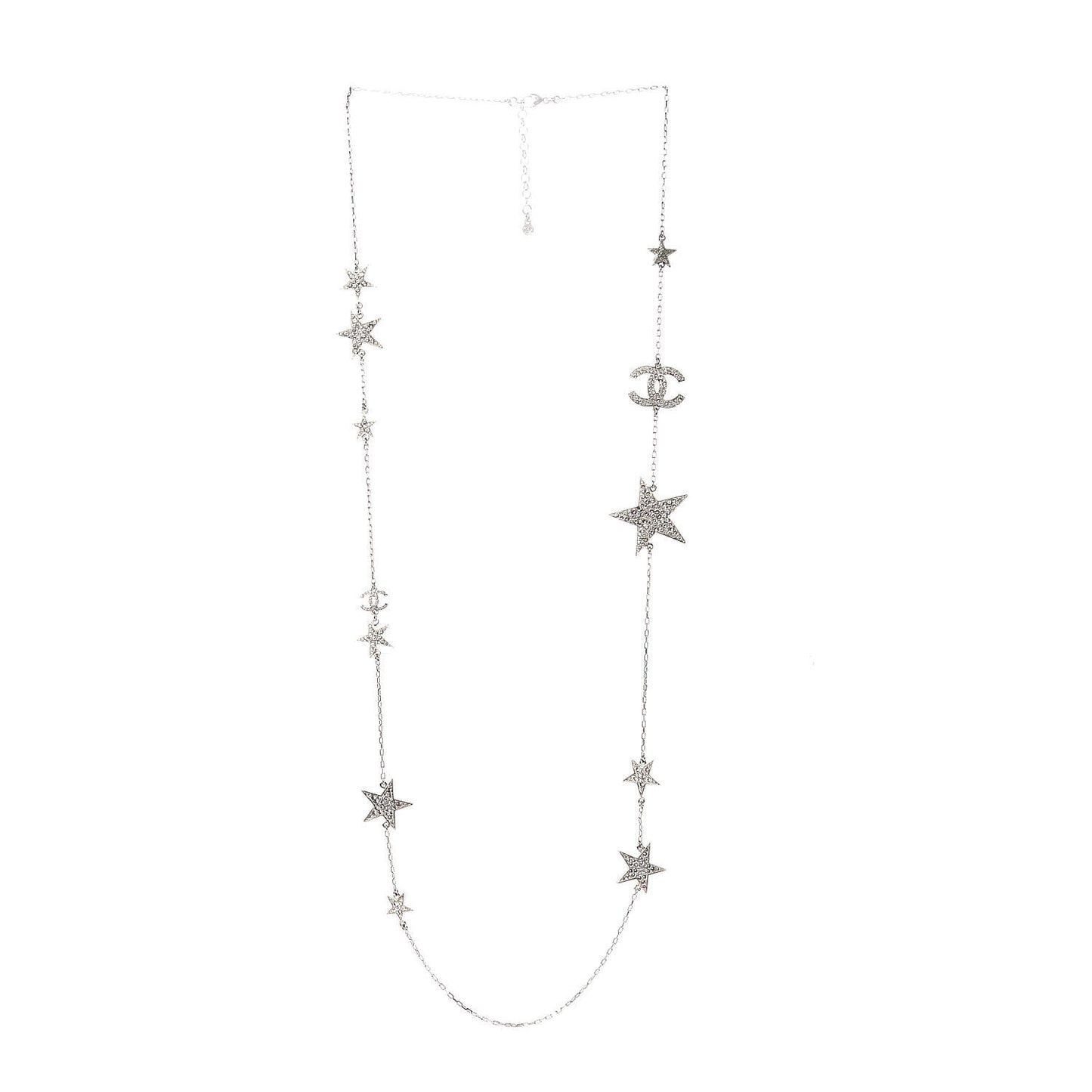 Crystal Star CC Long Necklace Silver