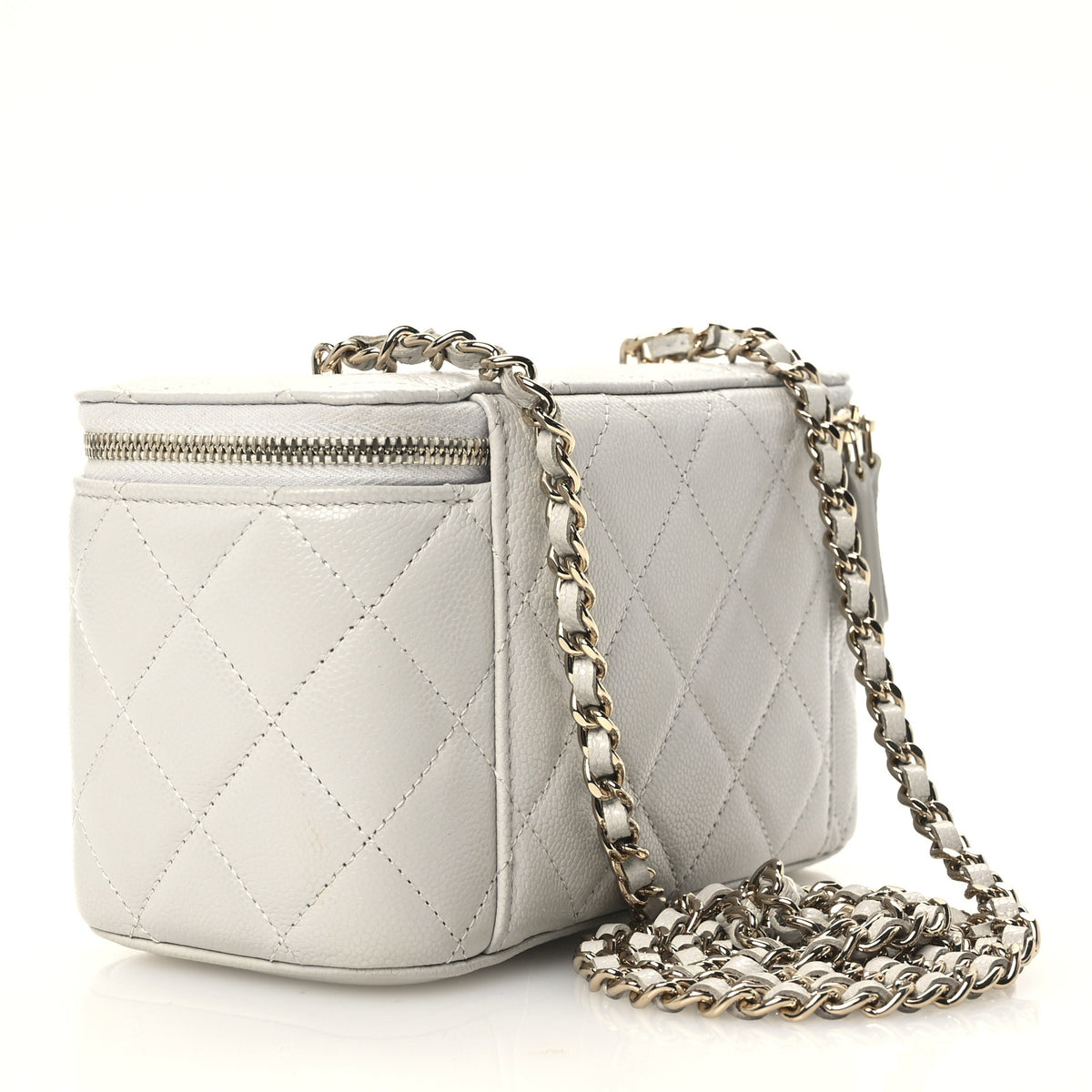 Chanel Caviar Quilted Small Tiny CC Vanity Case With Chain Light Grey 3 of 12