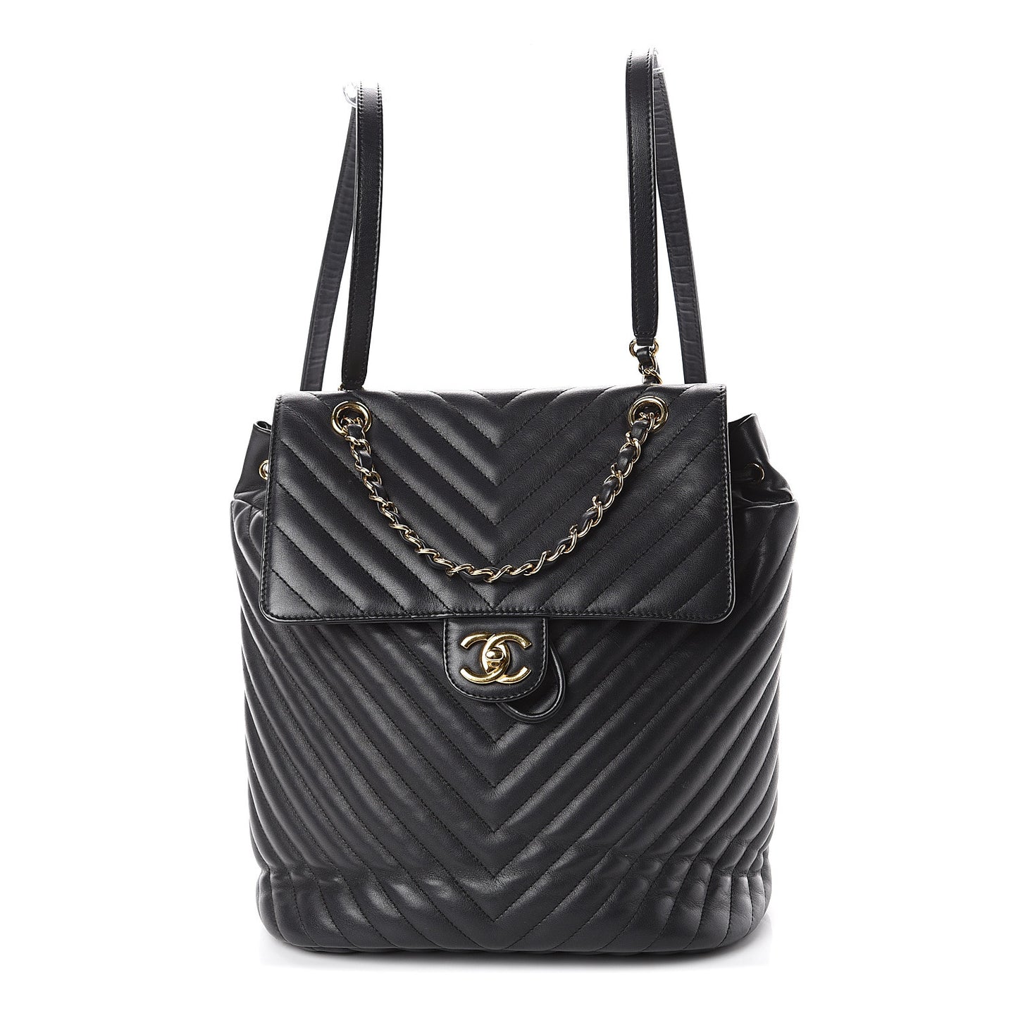 Calfskin Chevron Quilted Large Urban Spirit Backpack Black