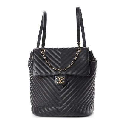 Chanel Calfskin Chevron Quilted Large Urban Spirit Backpack Black 1 of 9