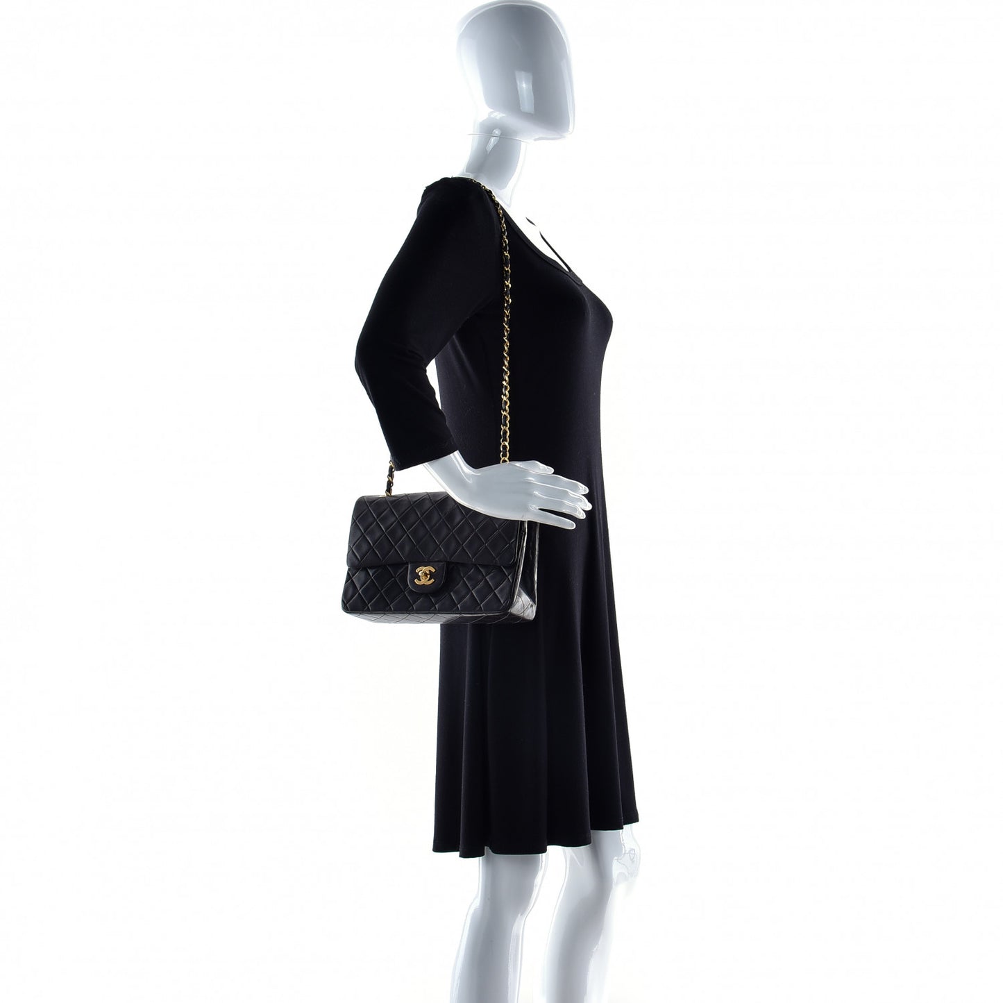 Lambskin Quilted Medium Double Flap Black