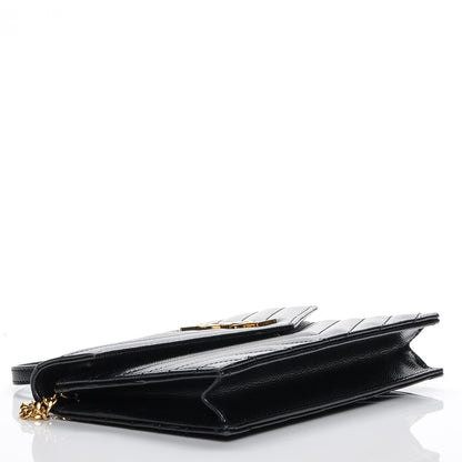 Saint Laurent Grain De Poudre Matelasse Chevron Monogram Envelope Chain Wallet Black 4 of 7