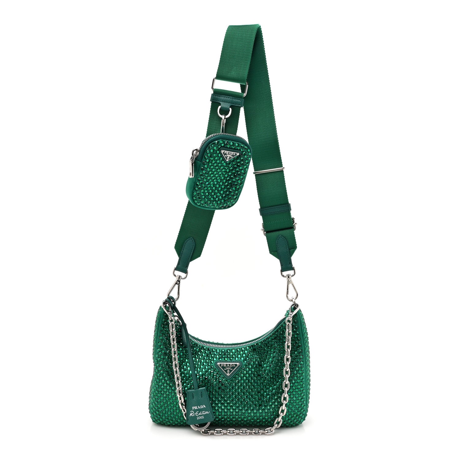 Prada Satin Crystal Re-Edition 2005 Shoulder Bag Mango 1 of 9
