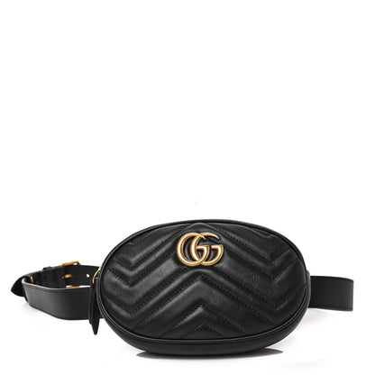 Gucci Calfskin Matelasse GG Marmont Belt Bag 85 34 Black 1 of 17