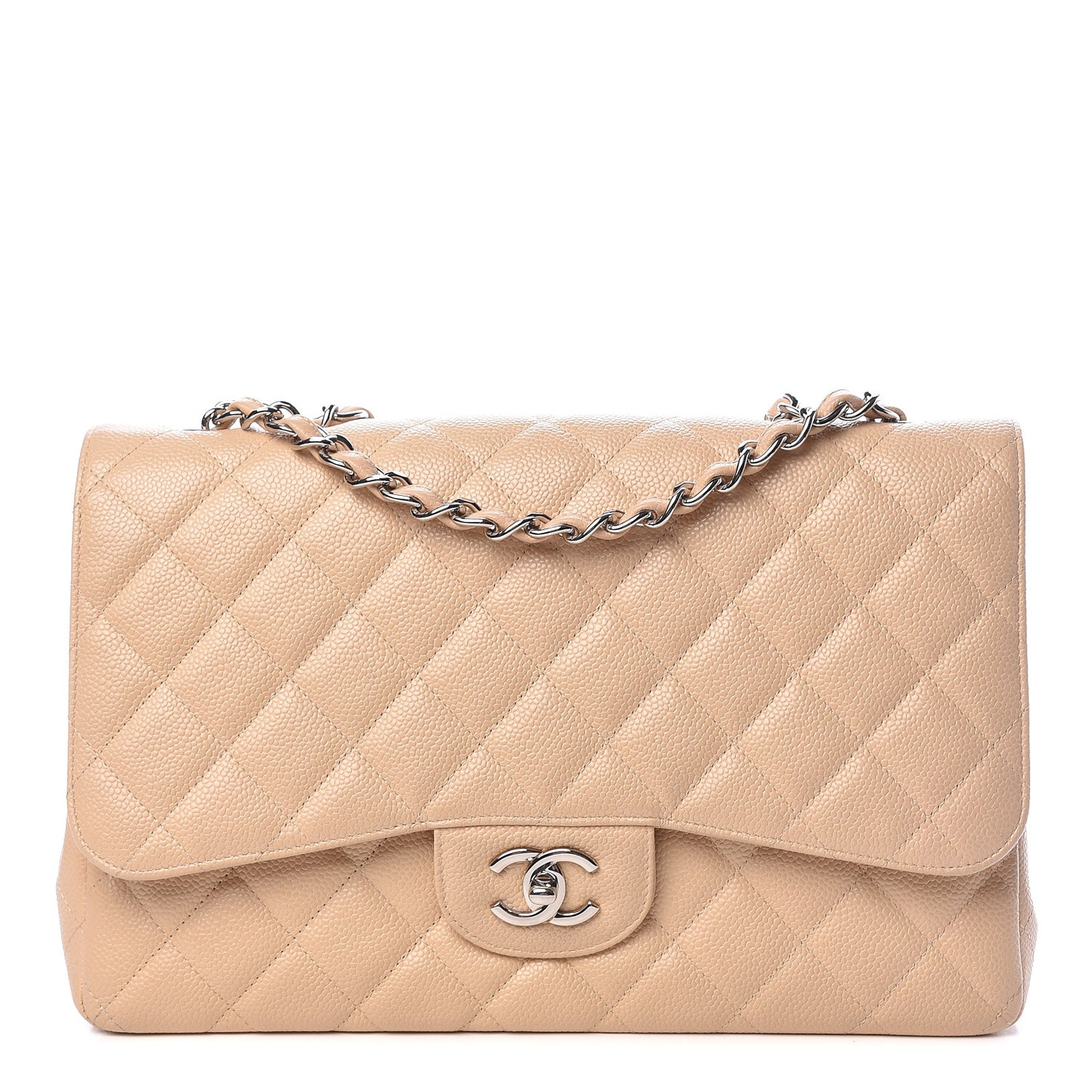 Caviar Quilted Jumbo Single Flap Beige Clair