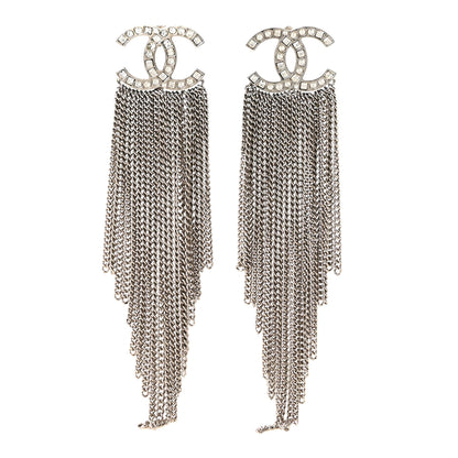 Chanel Baguette Crystal CC Chain Drop Earrings Silver 1 of 5