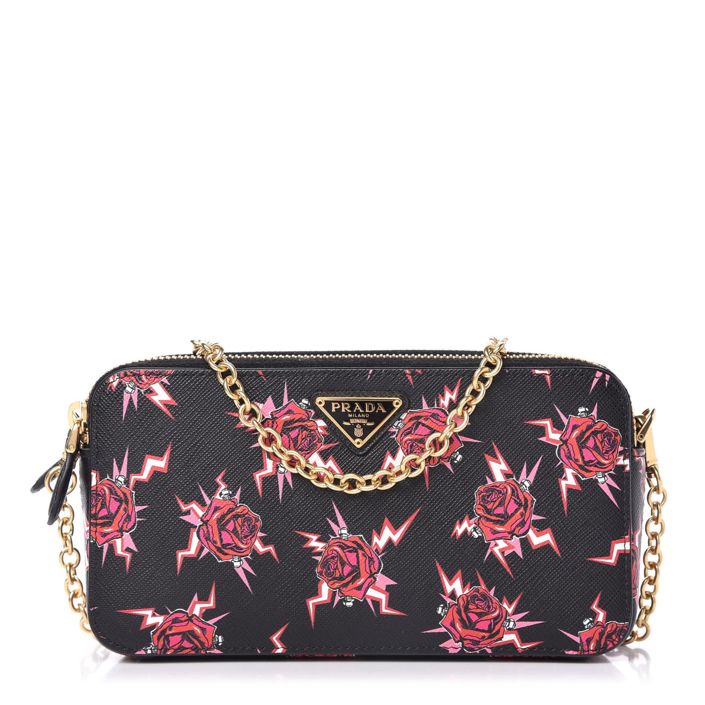 X UNIVERSAL STUDIOS Saffiano Frankenstein Rose Mini Double Zip Chain Crossbody Bag Lacca