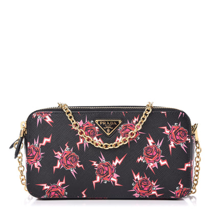 Prada X UNIVERSAL STUDIOS Saffiano Frankenstein Rose Mini Double Zip Chain Crossbody Bag Lacca 1 of 11