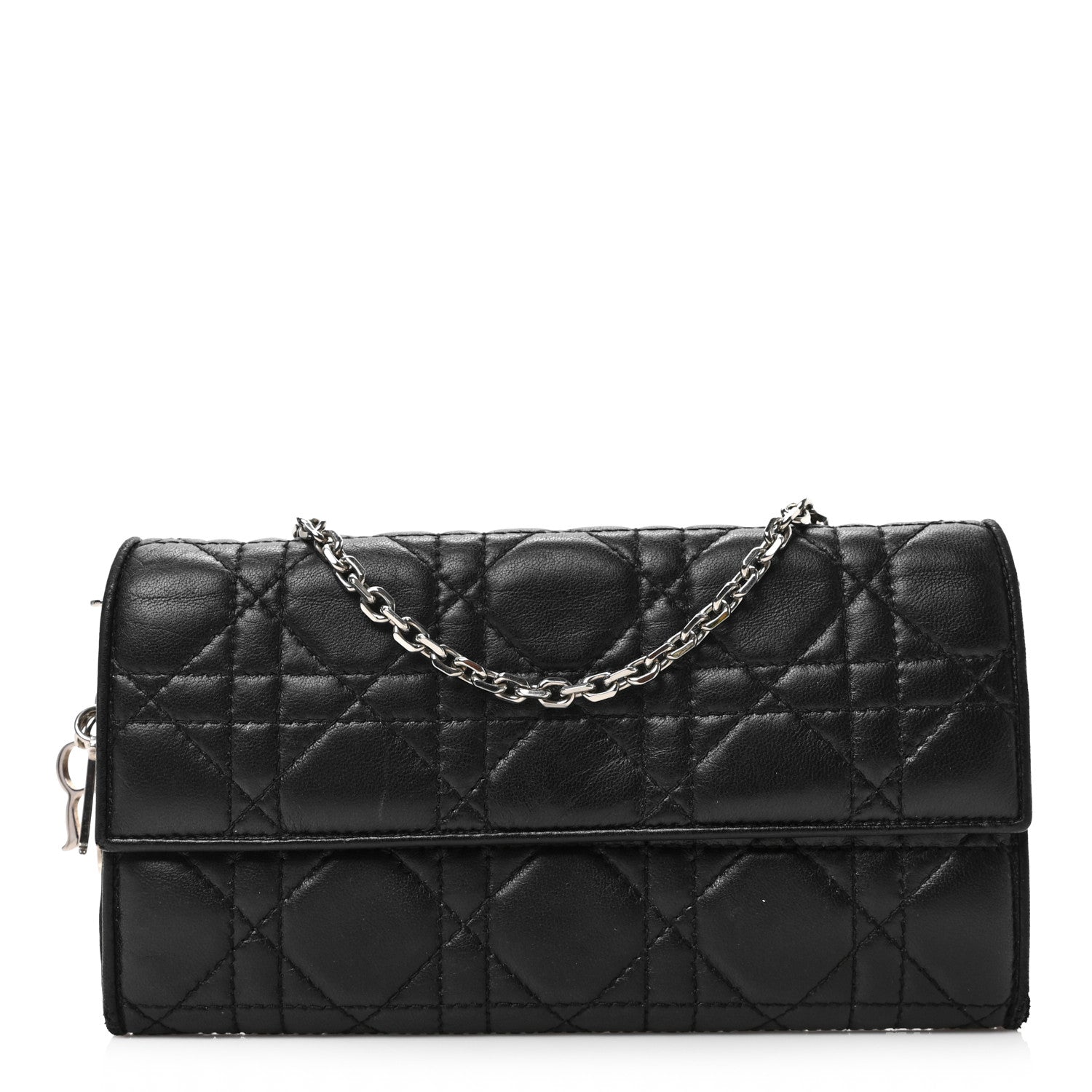 Christian Dior Lambskin Cannage Lady Dior Rendezvous Wallet On Chain Black 1 of 6