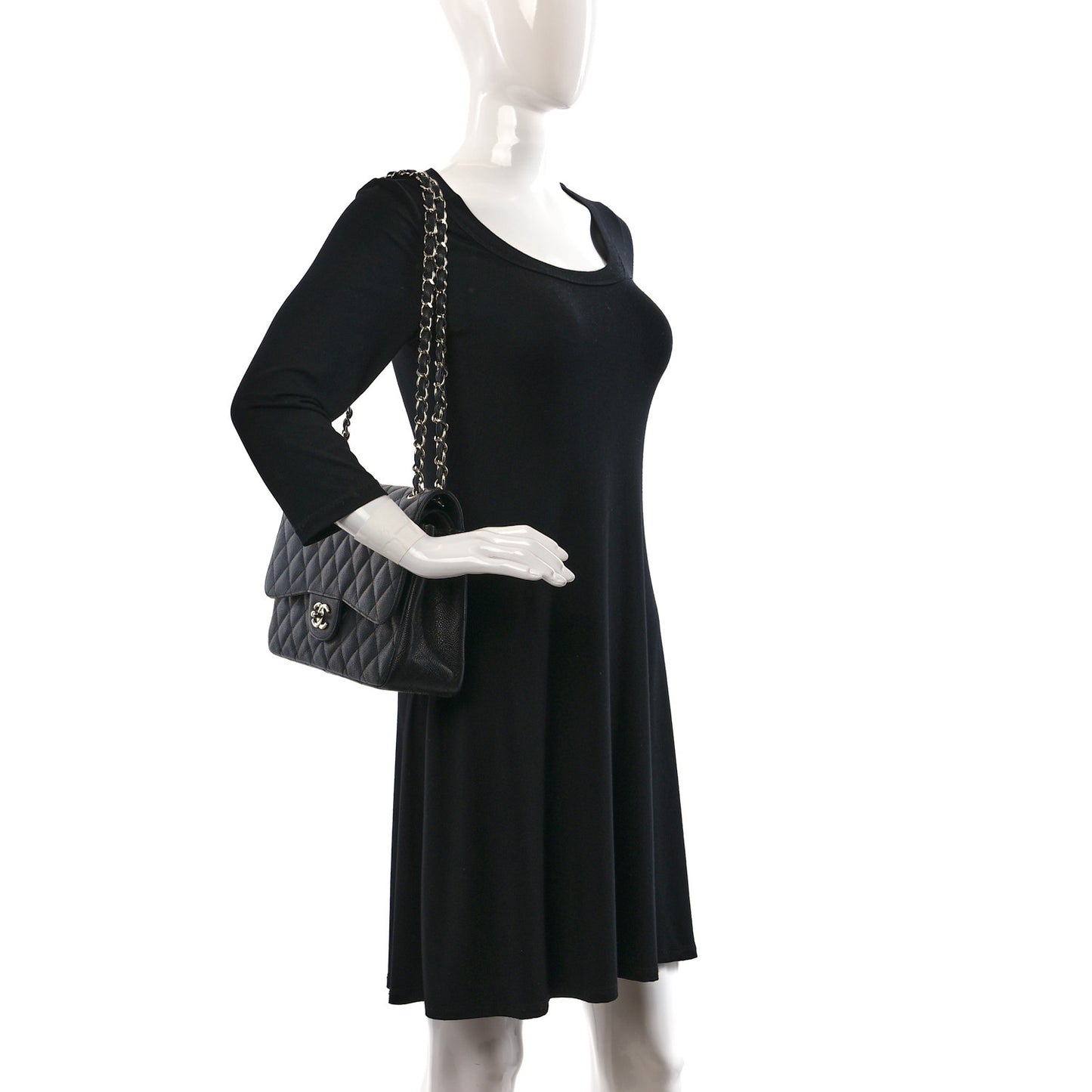 Caviar Quilted Jumbo Double Flap Black