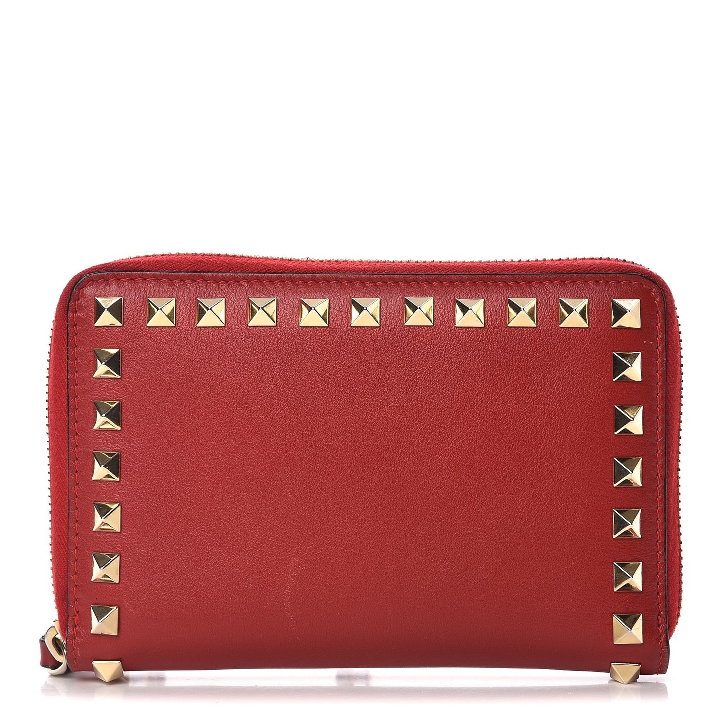 Calfskin Medium Rockstud Organizer Zip Around Wallet Rosso Valentino