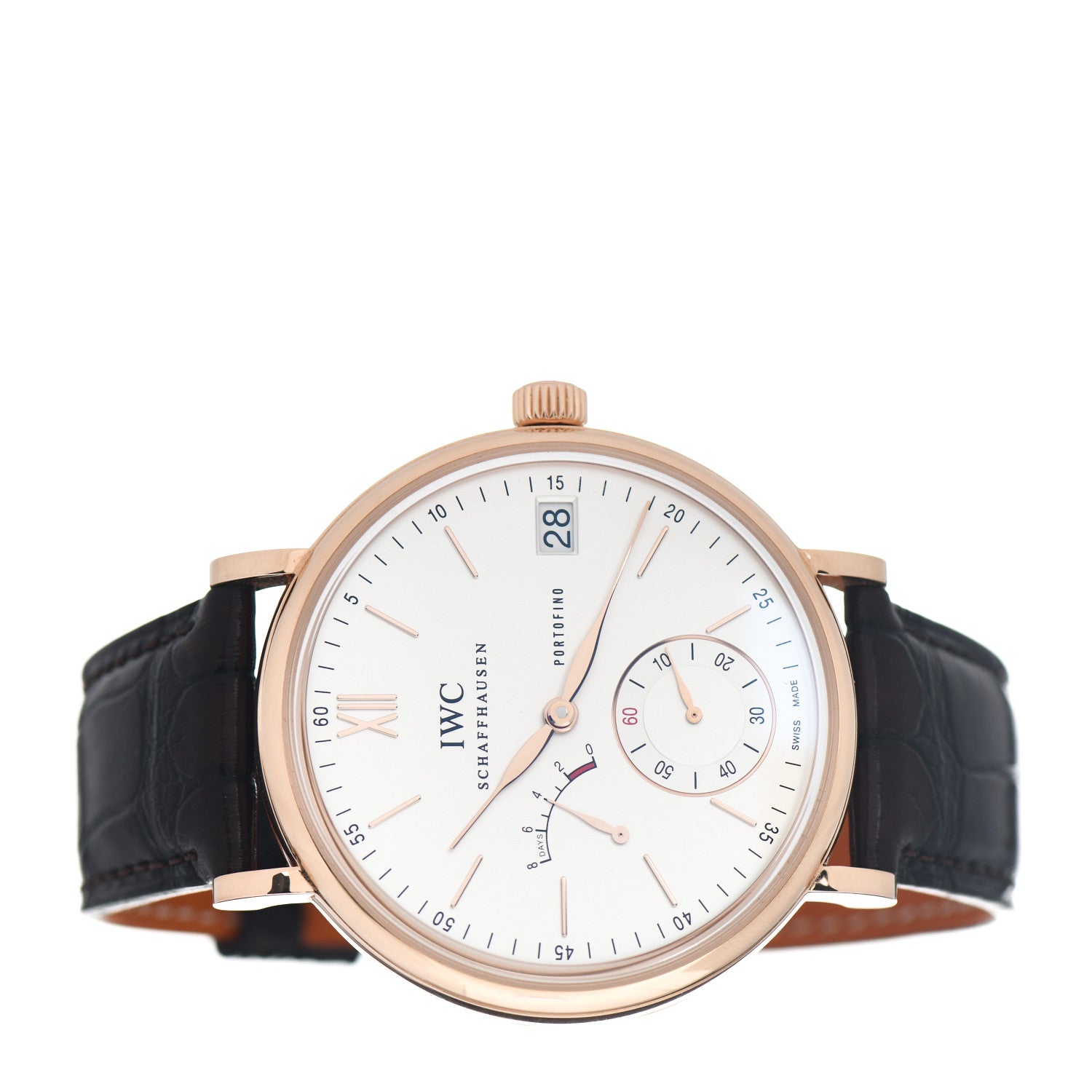 IWC Stainless Steel 18K Rose Gold Alligator 45mm Portofino 8-Day Power Reserve Manual Winding Watch IW510107 2 of 5