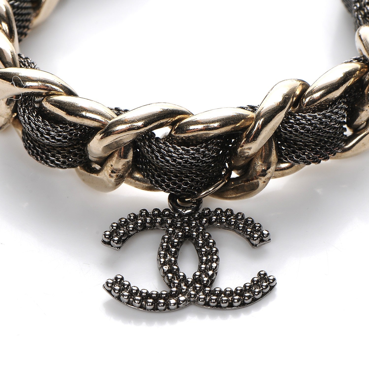 Chanel Ruthenium Mesh CC Chain Bracelet Light Gold 4 of 6