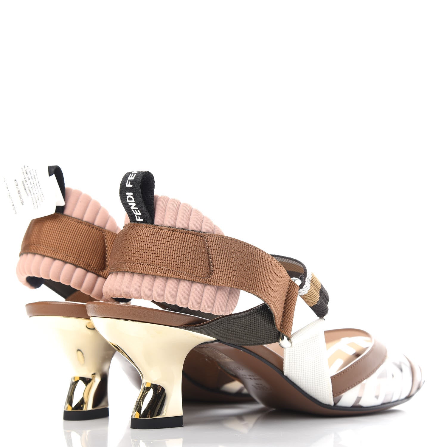 Fendi PVC Vitello FF Colibri 55mm Slingback Pumps 37.5 Transparent White Cuoio Avana 4 of 10