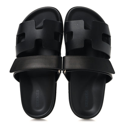Hermes Calfskin Womens Chypre Sandals 36.5 Black 2 of 10