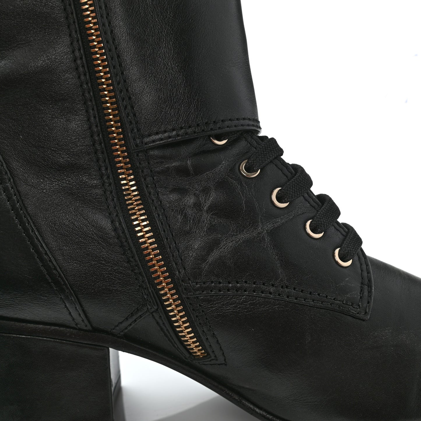 Calfskin Patent Cap Toe CC Lace Up Boots 40 Black