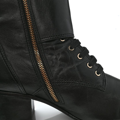 Chanel Calfskin Patent Cap Toe CC Lace Up Boots 40 Black 9 of 16