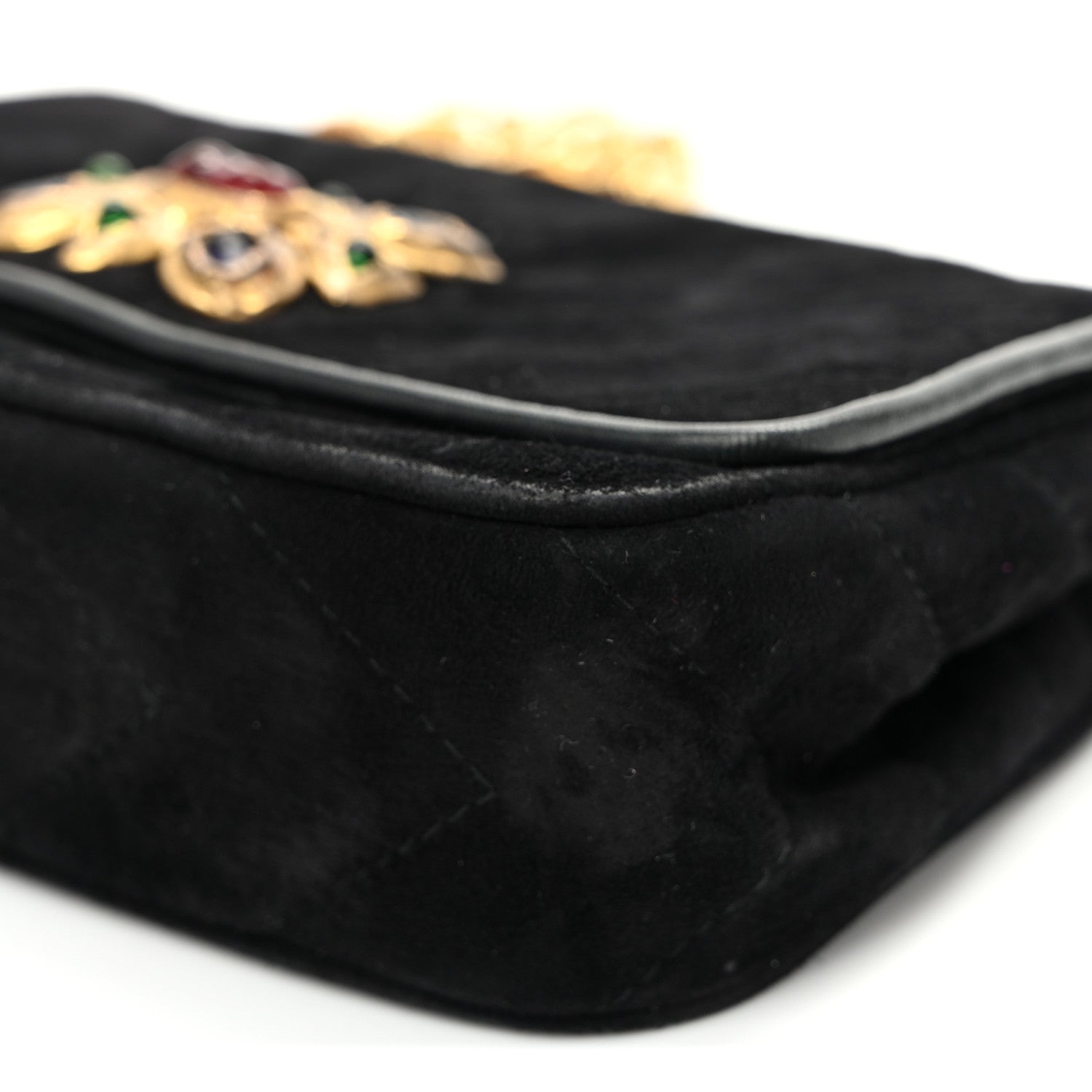 Chanel Suede Chevron Gripoix Quilted Flap Black 9 of 10