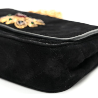 Chanel Suede Chevron Gripoix Quilted Flap Black 9 of 10