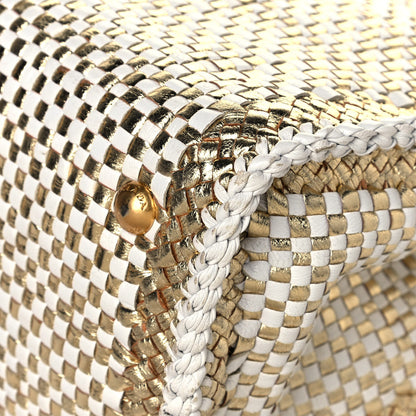 Prada Goatskin Woven Small Tote White Gold 11 of 12