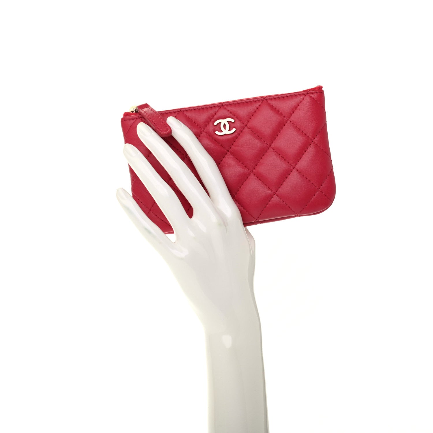 Chanel Lambskin Quilted Small Cosmetic Case Dark Pink 2 of 8