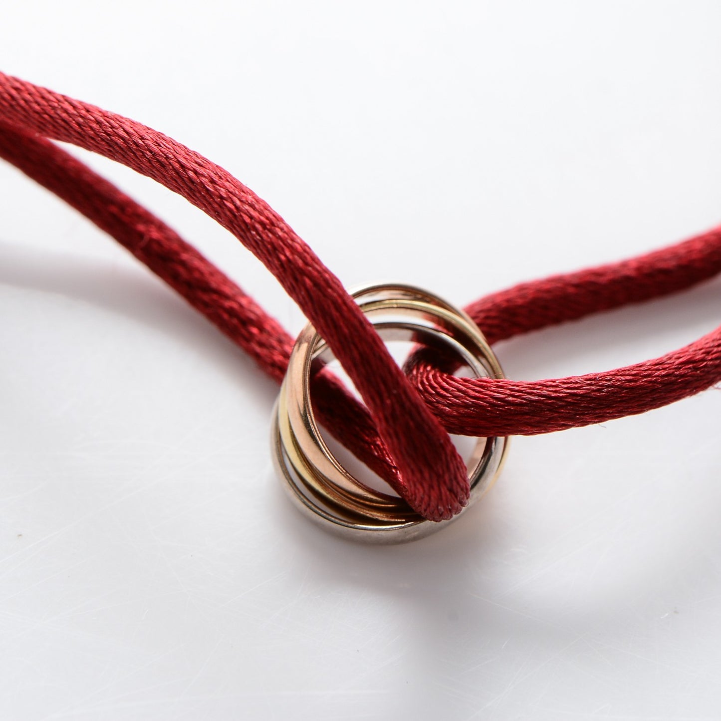 18K Pink Yellow White Gold Trinity Cord Bracelet Red