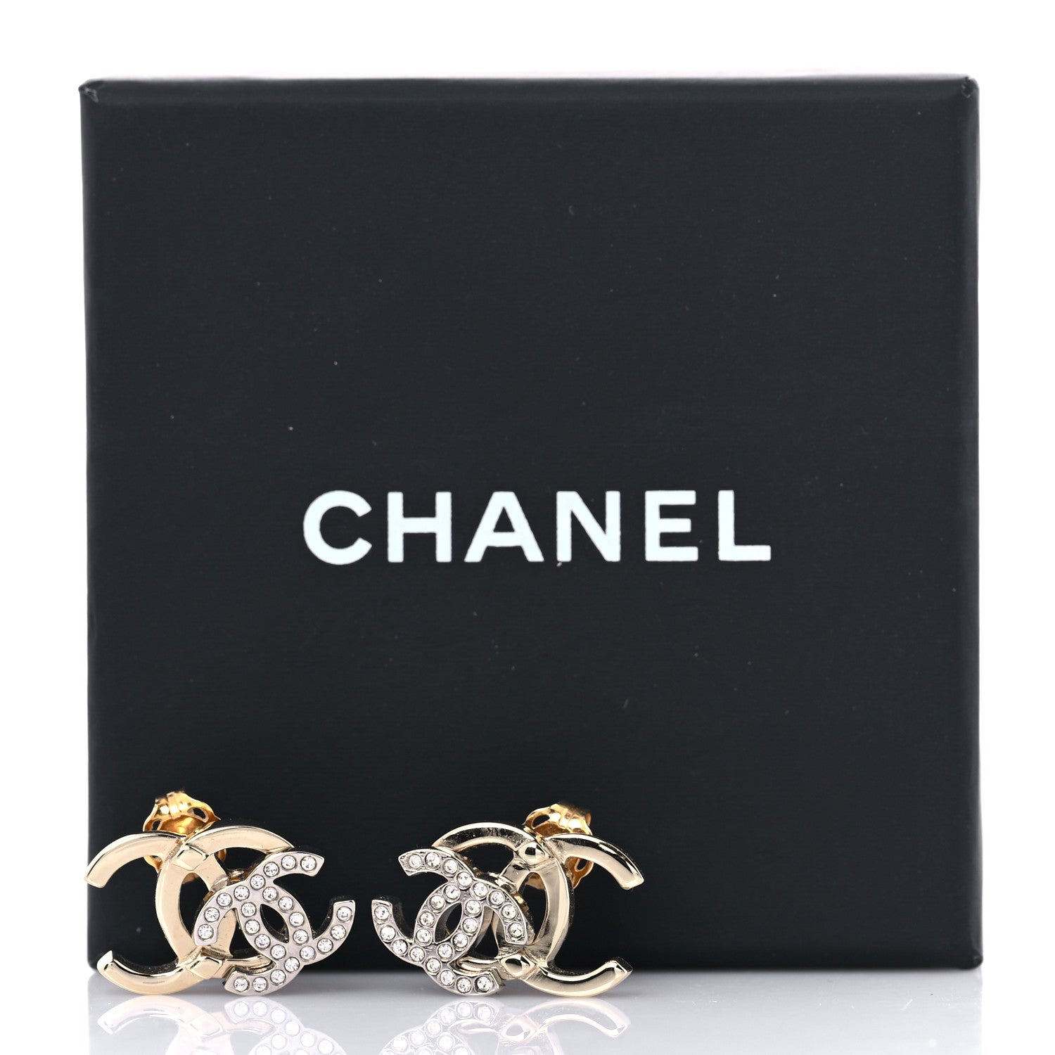 Chanel Crystal Double CC Earrings Gold Silver 5 of 5