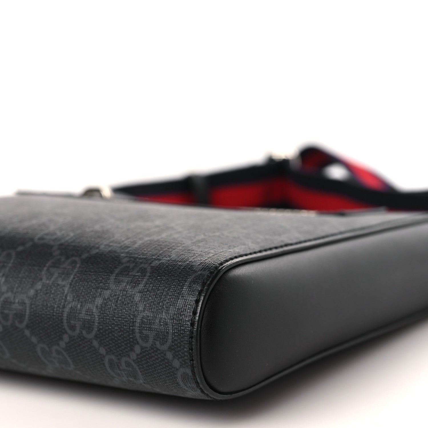 Gucci GG Supreme Monogram Web Small Flat Messenger Bag Black Grey 9 of 9