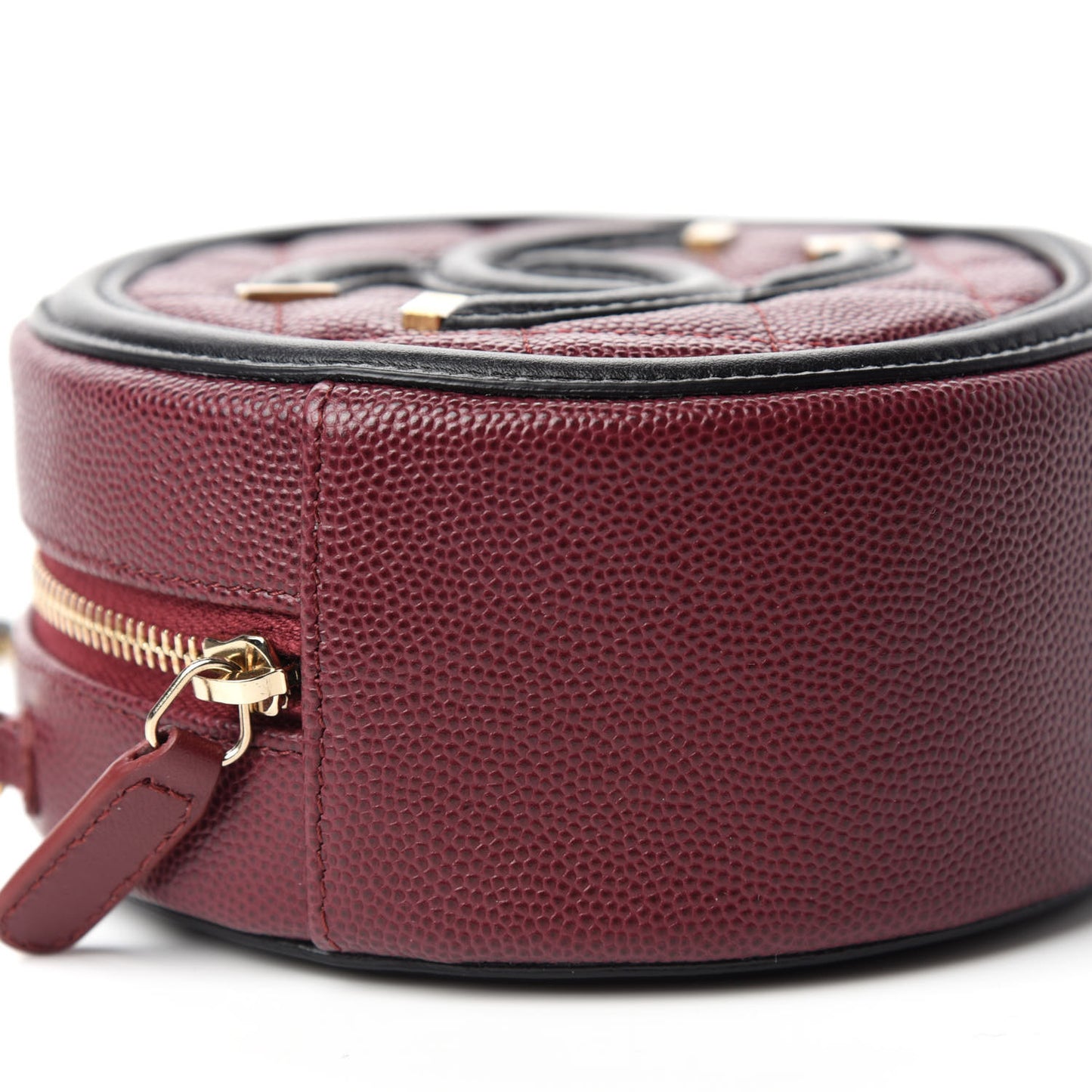 Caviar Quilted Round Filigree Crossbody Burgundy Black