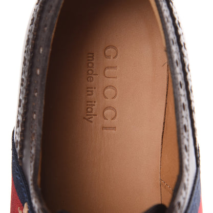 Gucci Calfskin Web Bee Embroidered Mens Slip-On Brogue Wingtip Derby Shoes 7.5 Cocoa 7 of 11