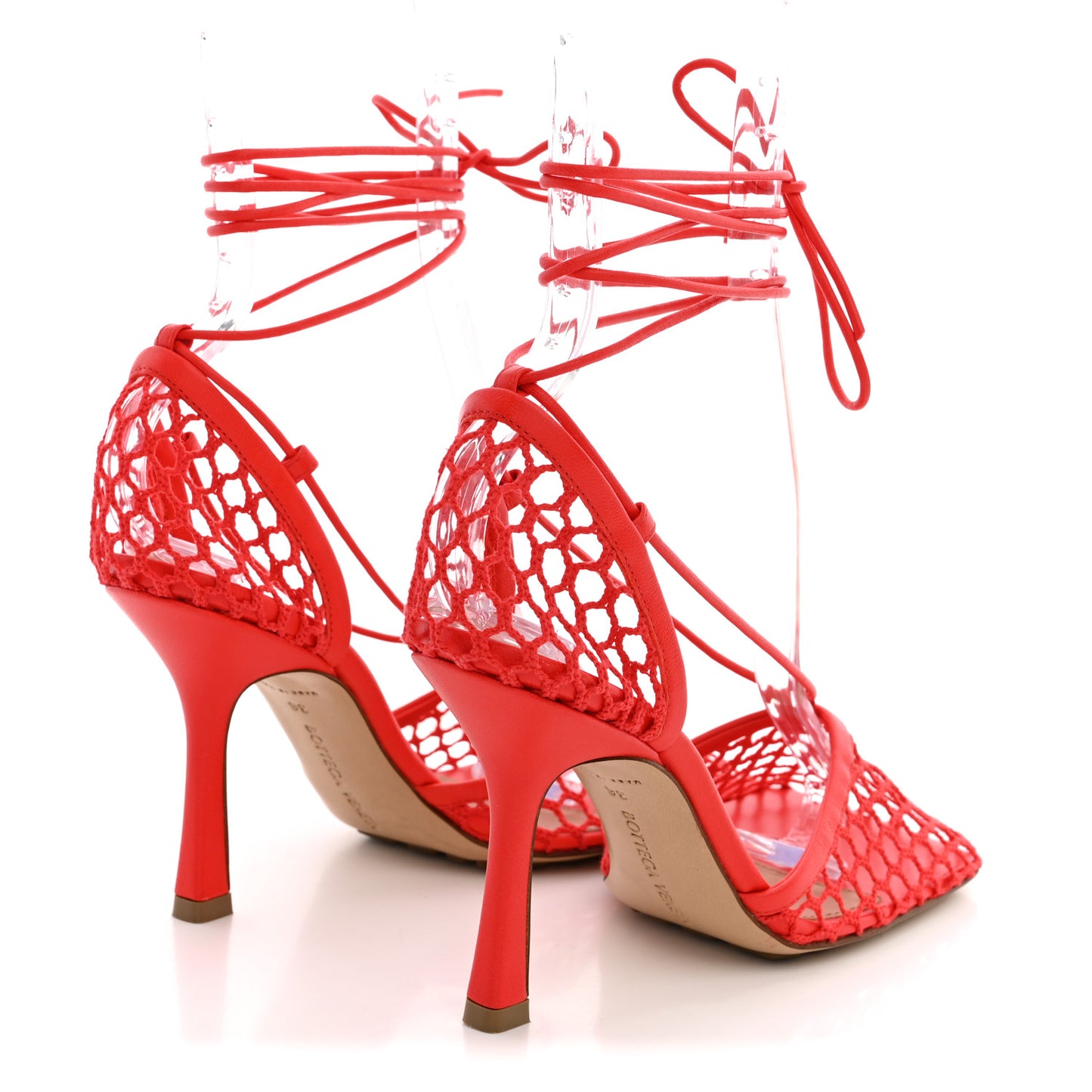Mesh Nappa Stretch Ankle Tie Sandals 36 Tomato