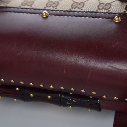 Gucci Monogram Studded Bamboo Bullet Satchel Burgundy 10 of 16