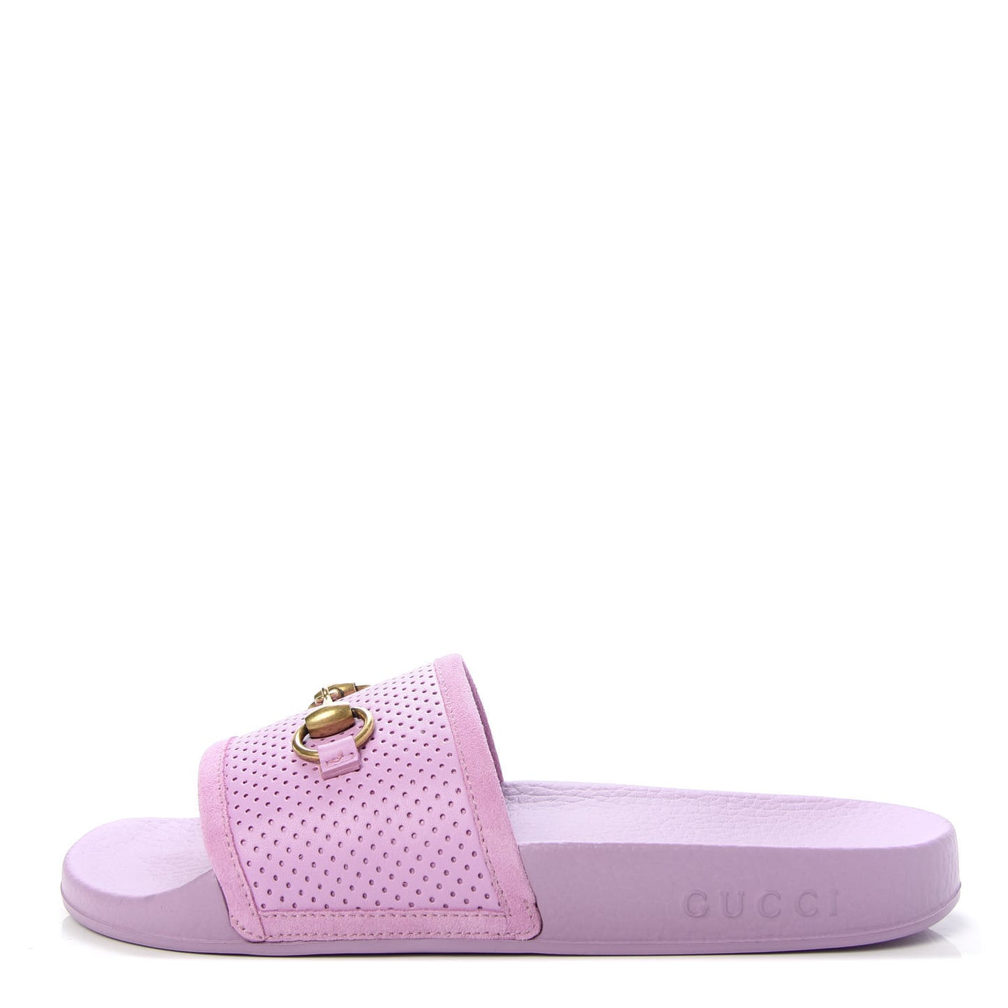 Suede Perforated Horsebit Slide Sandals 39 Malva