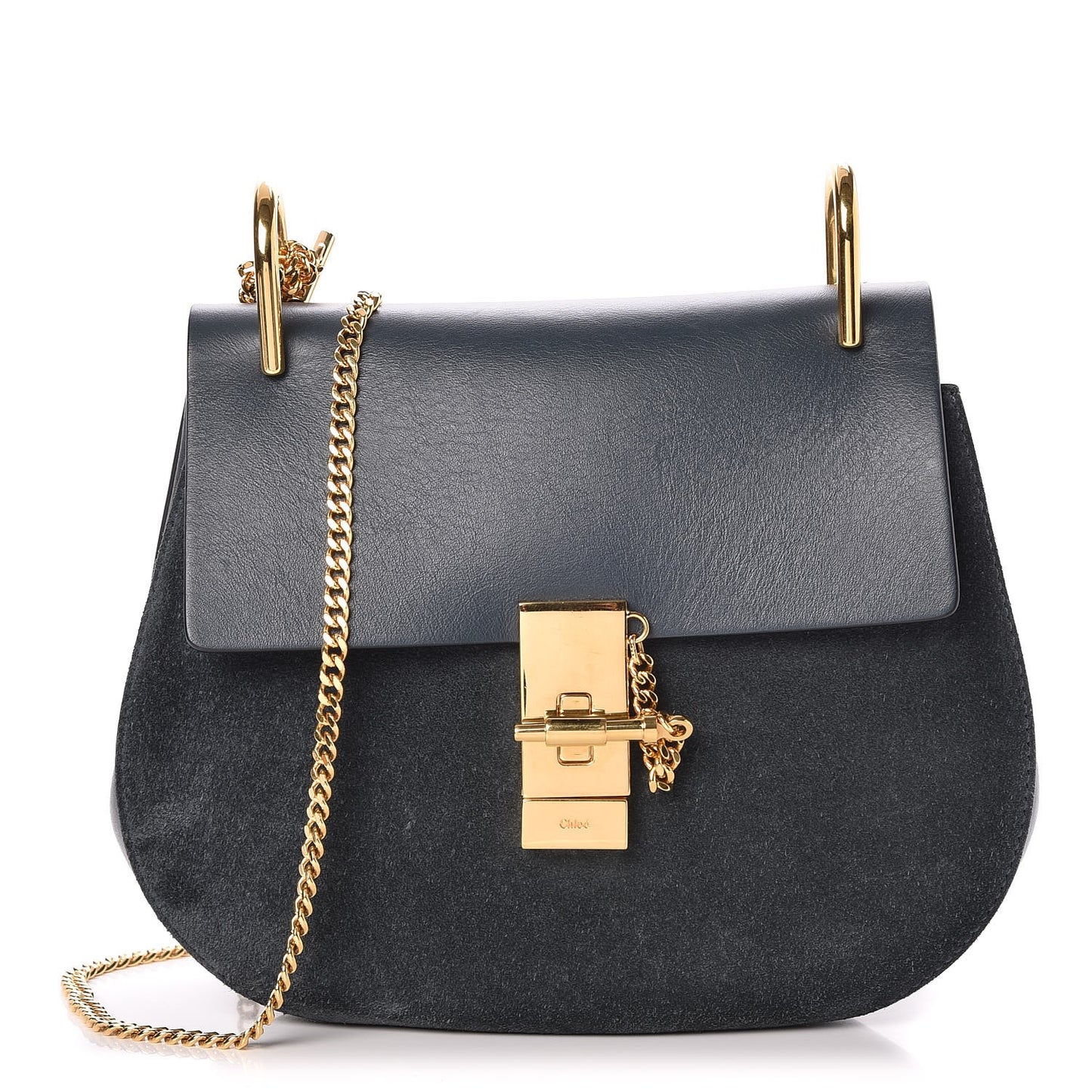 Suede Smooth Calfskin Drew Shoulder Bag Silver Blue